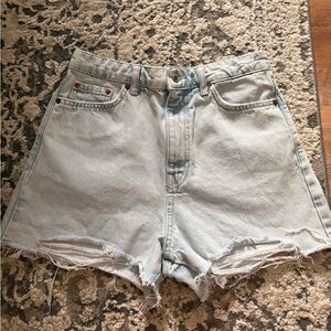 Zara Blue Jean Shorts Distressed High-Waisted